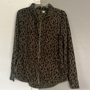 Green leopard zip up fleece jacket